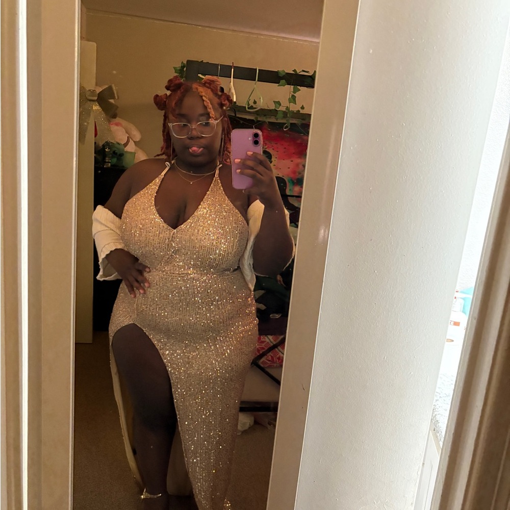 Sparkling Gold Halter Dress
